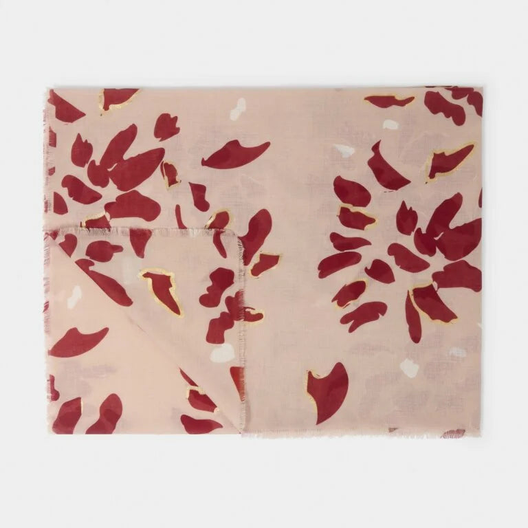 Katie Loxton Printed Foil Scarf Scattered Petals Dusty Rose & Garnet Red& Gold Foil 184 cm X 86 cm X 1 cm