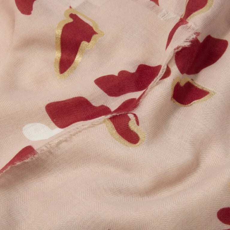 Katie Loxton Printed Foil Scarf Scattered Petals Dusty Rose & Garnet Red& Gold Foil 184 cm X 86 cm X 1 cm
