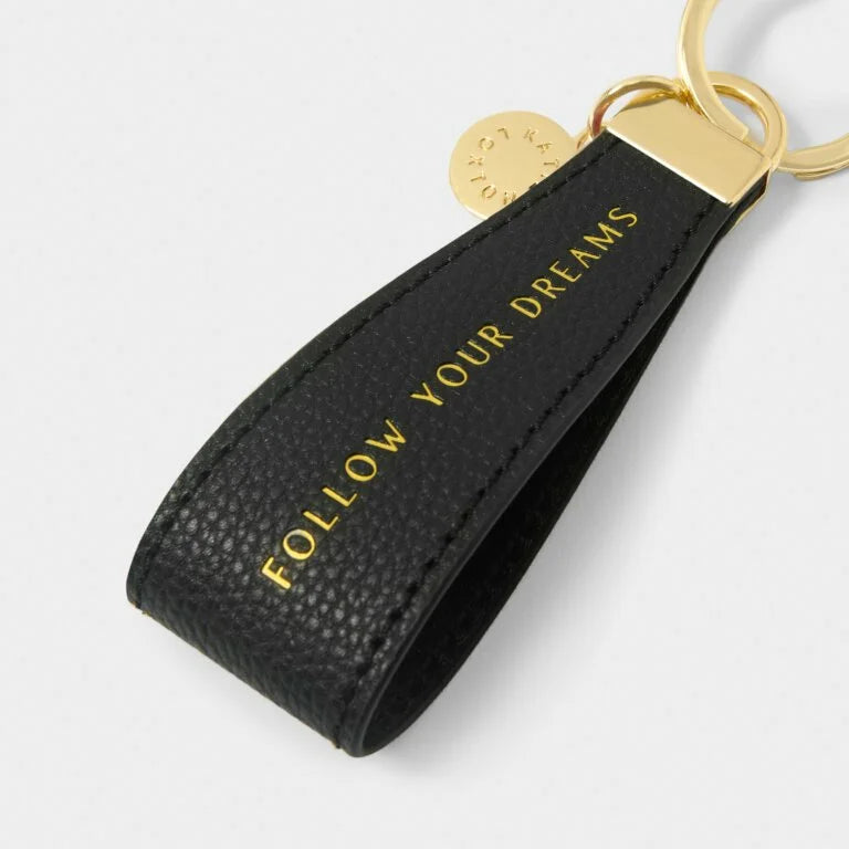 Katie Loxton Sentiment Loop Keyring Follow Your Dreams Black 9.5 cm X 3.2 cm X 0.5 cm