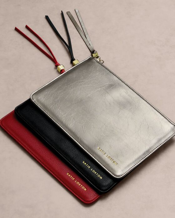 Katie Loxton Tassel Charm Pouch Pewter Patent Crackle