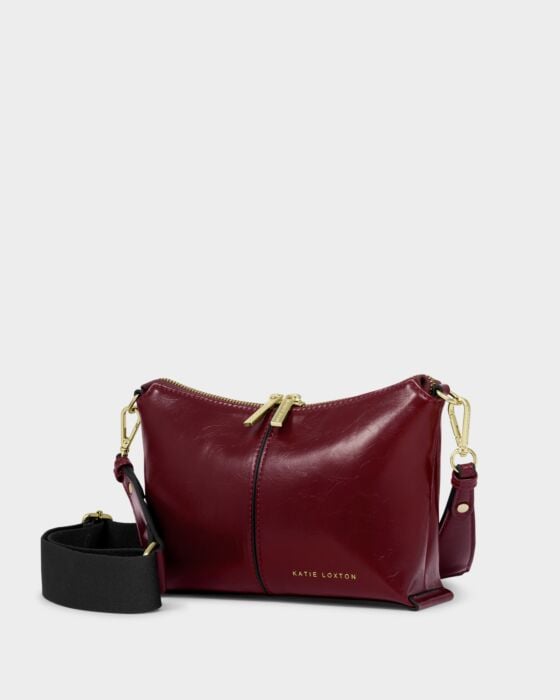 Katie Loxton Laila Canvas Strap Crossbody Bag Cherry Crackle Patent