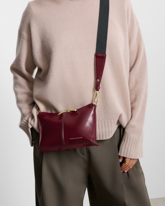 Katie Loxton Laila Canvas Strap Crossbody Bag Cherry Crackle Patent