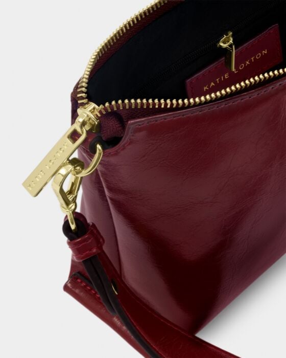 Katie Loxton Laila Canvas Strap Crossbody Bag Cherry Crackle Patent