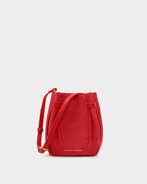 Katie Loxton Celina Mini Suedette Bucket Bag Red Suedette