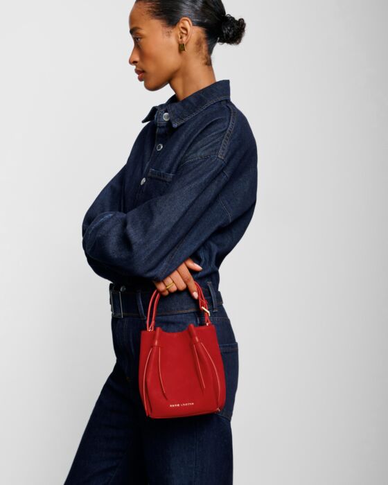 Katie Loxton Celina Mini Suedette Bucket Bag Red Suedette