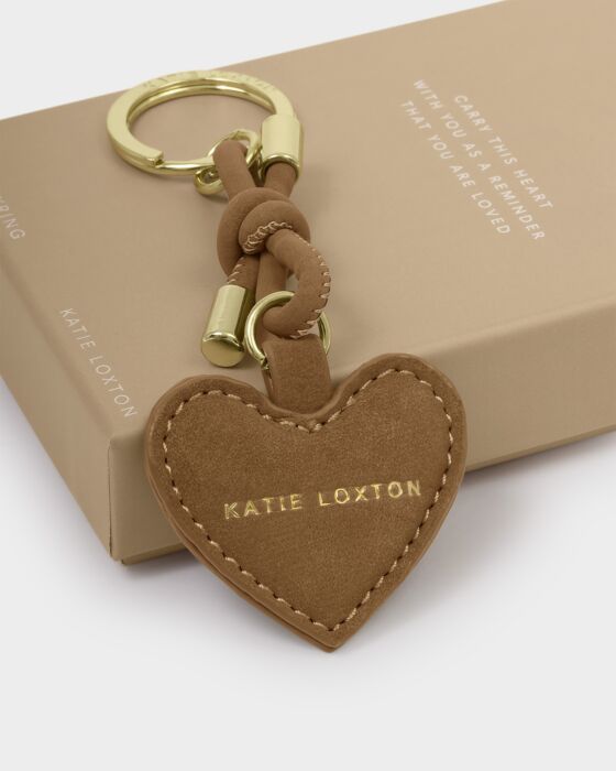 Katie Loxton Key To My Heart Gift Boxed Keyring Caramel Suedette