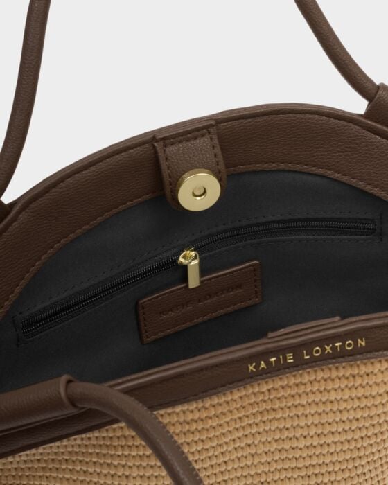 Katie Loxton Florence Mini Tote Bag Raffia Chocolate