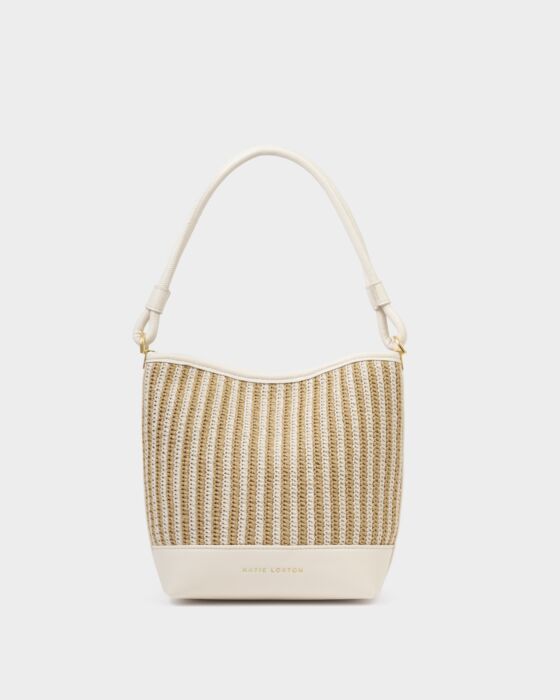 Katie Loxton Sorrento Striped Raffia Bucket Bag Off White