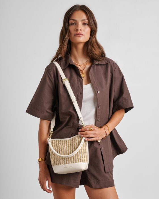 Katie Loxton Sorrento Striped Raffia Bucket Bag Off White