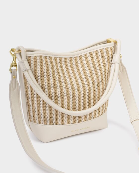 Katie Loxton Sorrento Striped Raffia Bucket Bag Off White