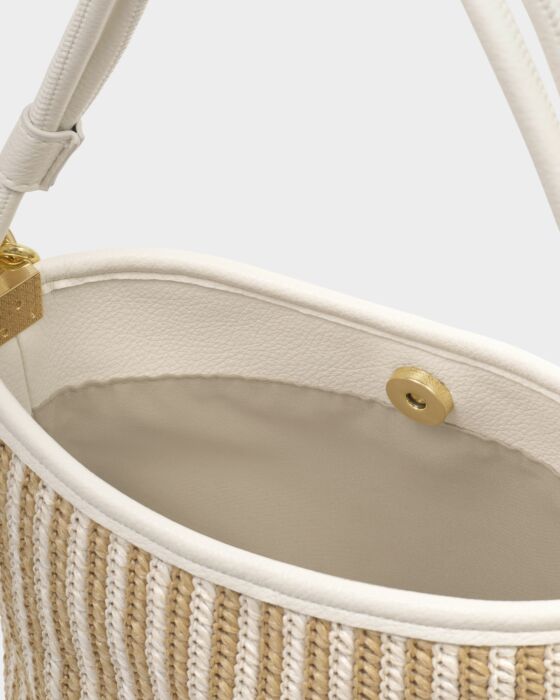 Katie Loxton Sorrento Striped Raffia Bucket Bag Off White