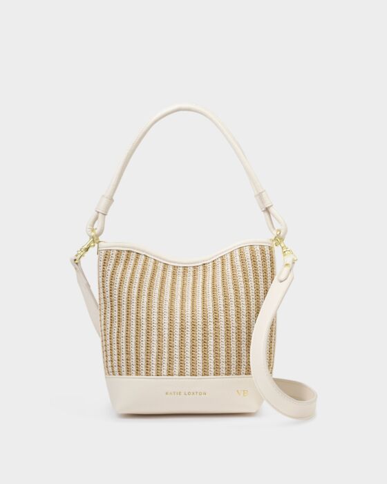 Katie Loxton Sorrento Striped Raffia Bucket Bag Off White