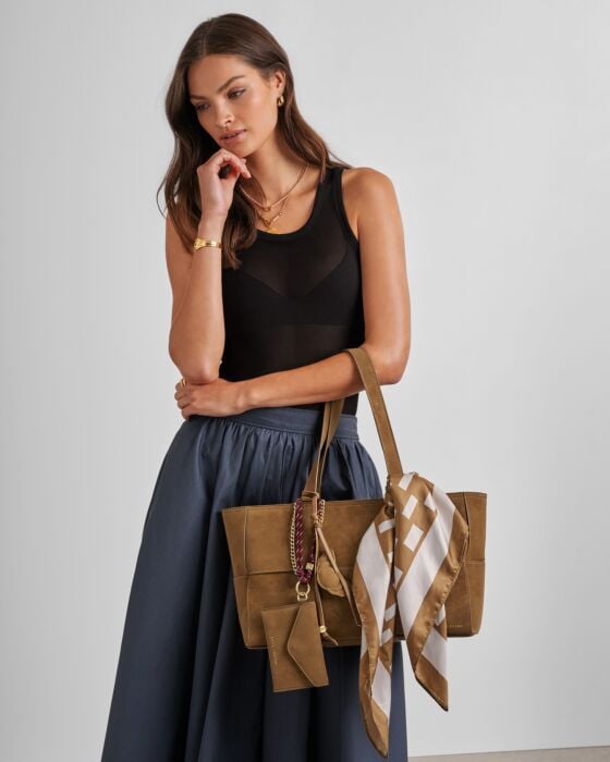 Katie Loxton Taya Hand Woven Suedette Tote Bag Caramel