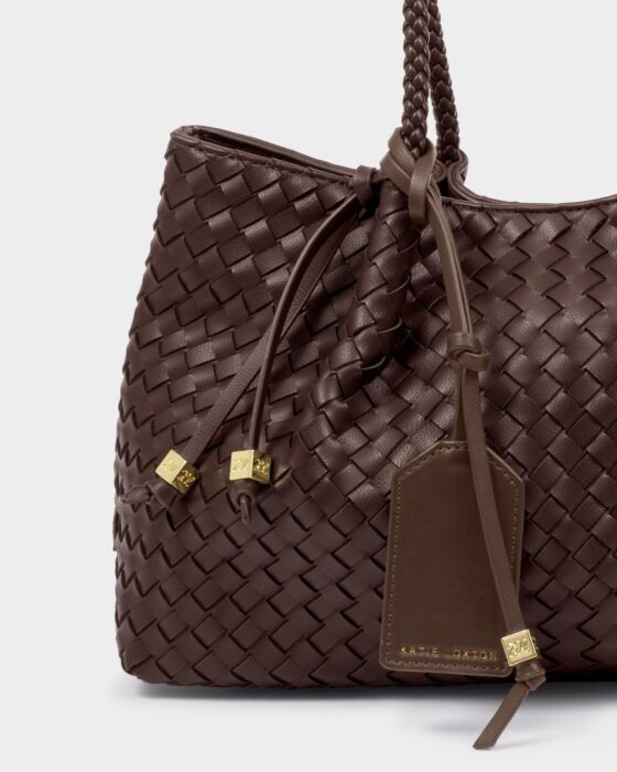 Katie Loxton Nova Hand Woven Small Shoulder Tote Chocolate