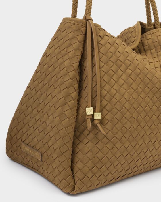 Katie Loxton Nova Hand Woven Suedette Large Shoulder Bag Caramel Suedette