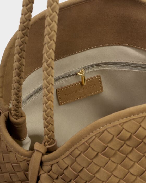 Katie Loxton Nova Hand Woven Suedette Large Shoulder Bag Caramel Suedette