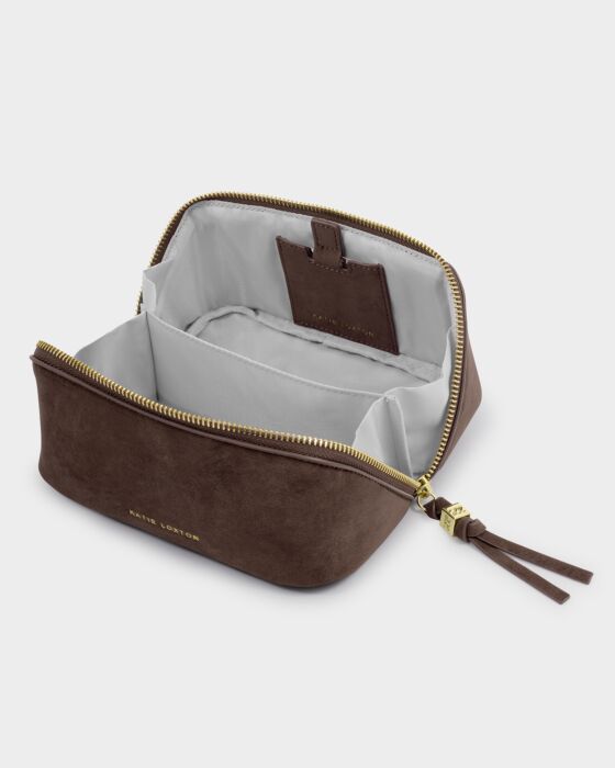 Katie Loxton Fold-Out Suedette Mirror Makeup Bag Chocolate