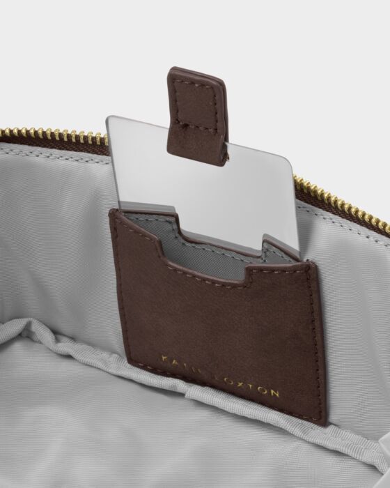 Katie Loxton Fold-Out Suedette Mirror Makeup Bag Chocolate