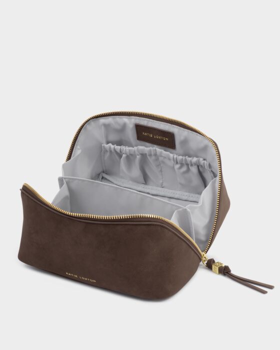 Katie Loxton Soho Medium Make Up / Wash Bag Chocolate Suedette
