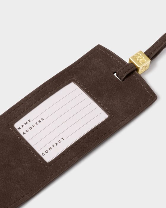 Katie Loxton Luggage Tag Bon Voyage Chocolate Suedette