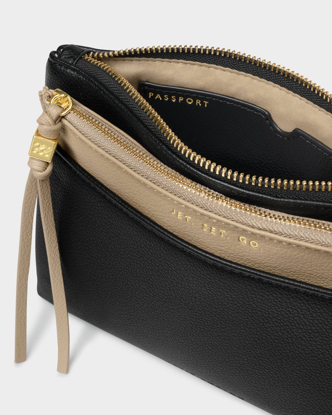 Katie Loxton Travel Duo Pouch Jet.Set.Go Black & Light Taupe