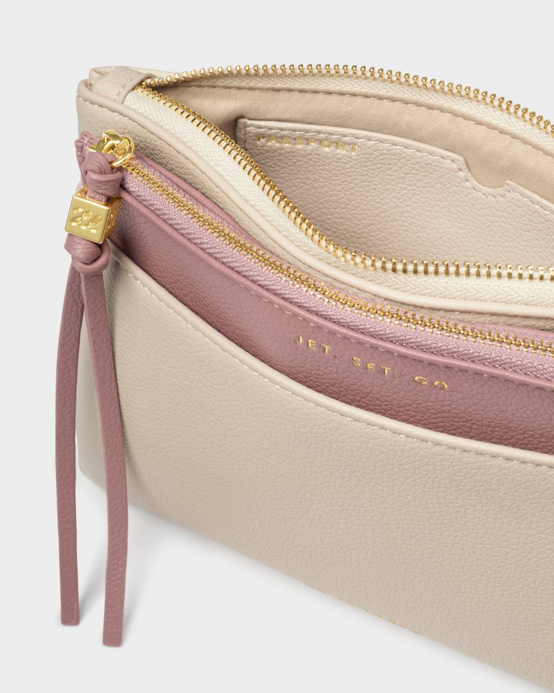Katie Loxton Travel Duo Pouch Jet.Set.Go Oyster & Deep Rose