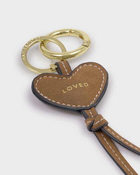 Katie Loxton Heart Charm Keyring Loved Caramel Suedette