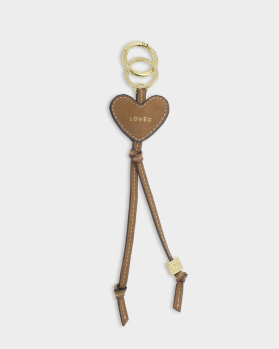 Katie Loxton Heart Charm Keyring Loved Caramel Suedette