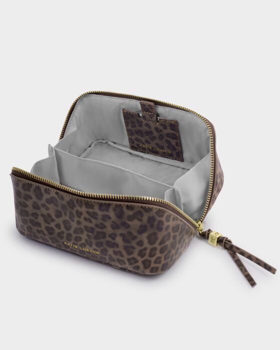 Katie Loxton Fold-Out Suedette Mirror Makeup Bag Leopard