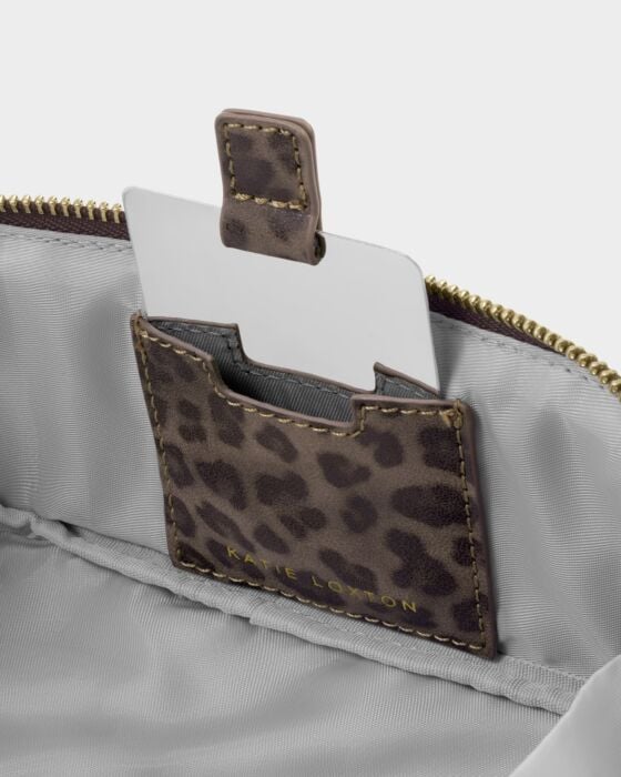 Katie Loxton Fold-Out Suedette Mirror Makeup Bag Leopard
