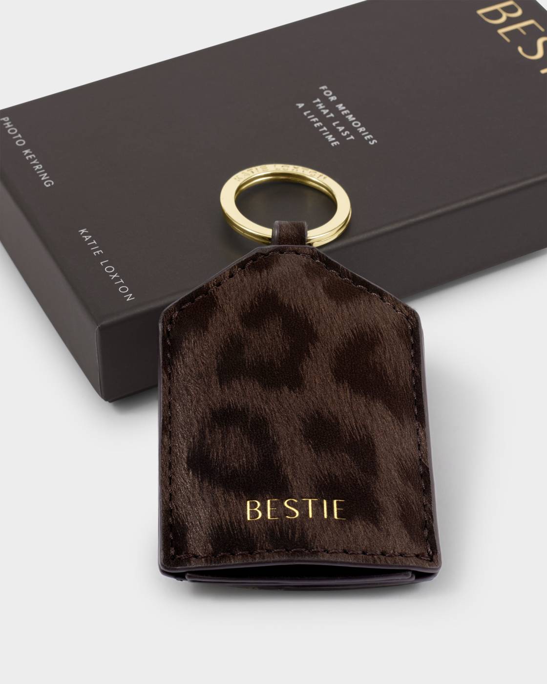 Katie Loxton Boxed Photo Keyring Chocolate Leopard Bestie