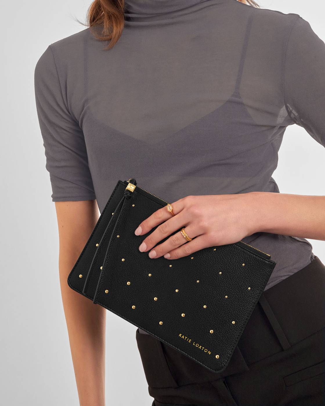 Katie Loxton Tassel Charm Pouch Black Studded