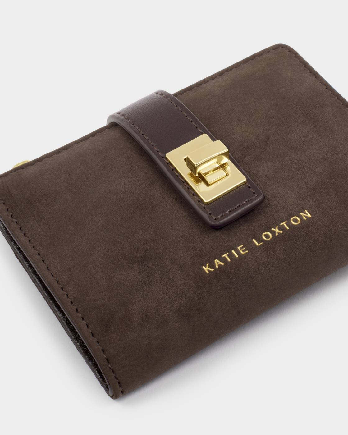 Katie Loxton Orin Twist Lock Purse Bitter Chocolate Suedette