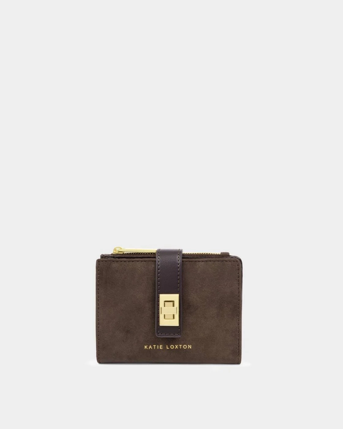 Katie Loxton Orin Twist Lock Purse Bitter Chocolate Suedette