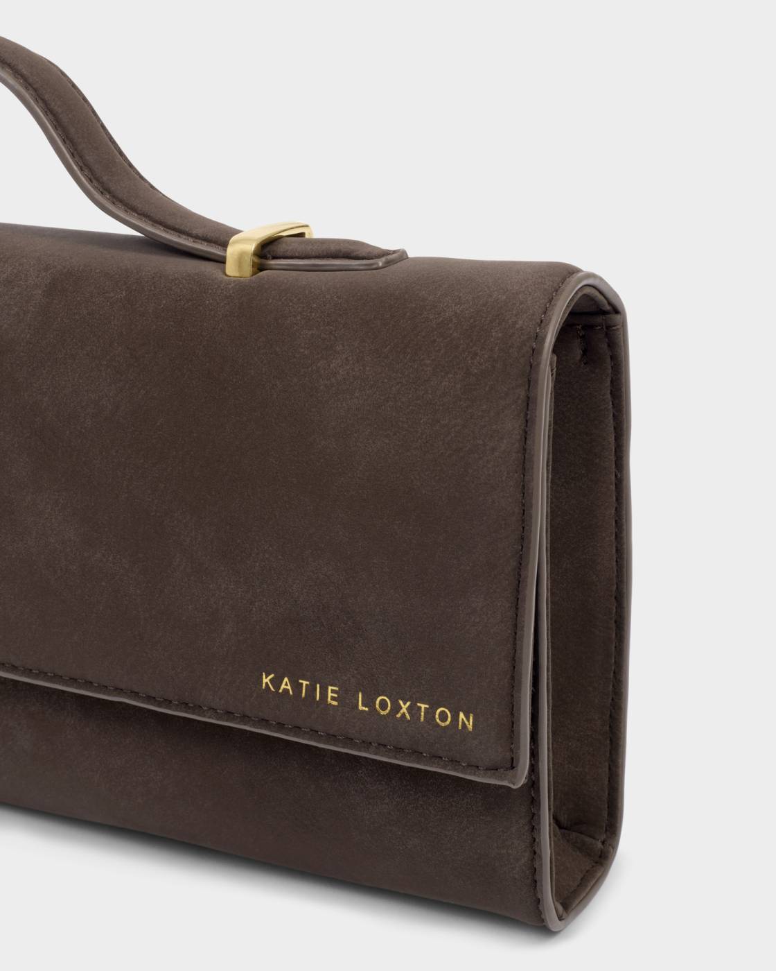 Katie Loxton Alma Clutch Bag Chocolate Suedette