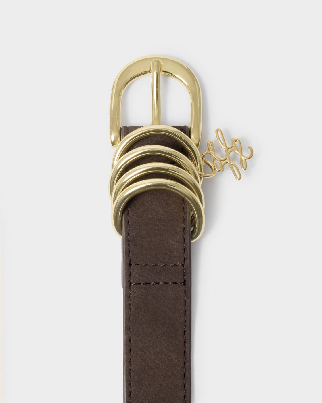 Katie Loxton Belt With Gold Rings Chocolate Suedette