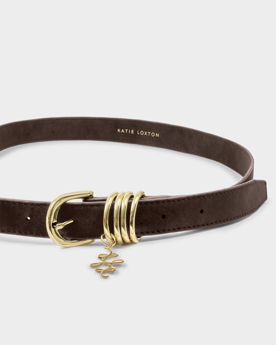 Katie Loxton Belt With Gold Rings Chocolate Suedette