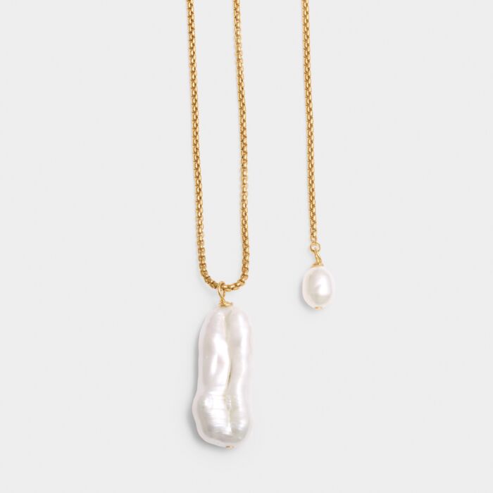 Katie Loxton Pearl Lustre Lariat Necklace Pearl And Gold Coated
