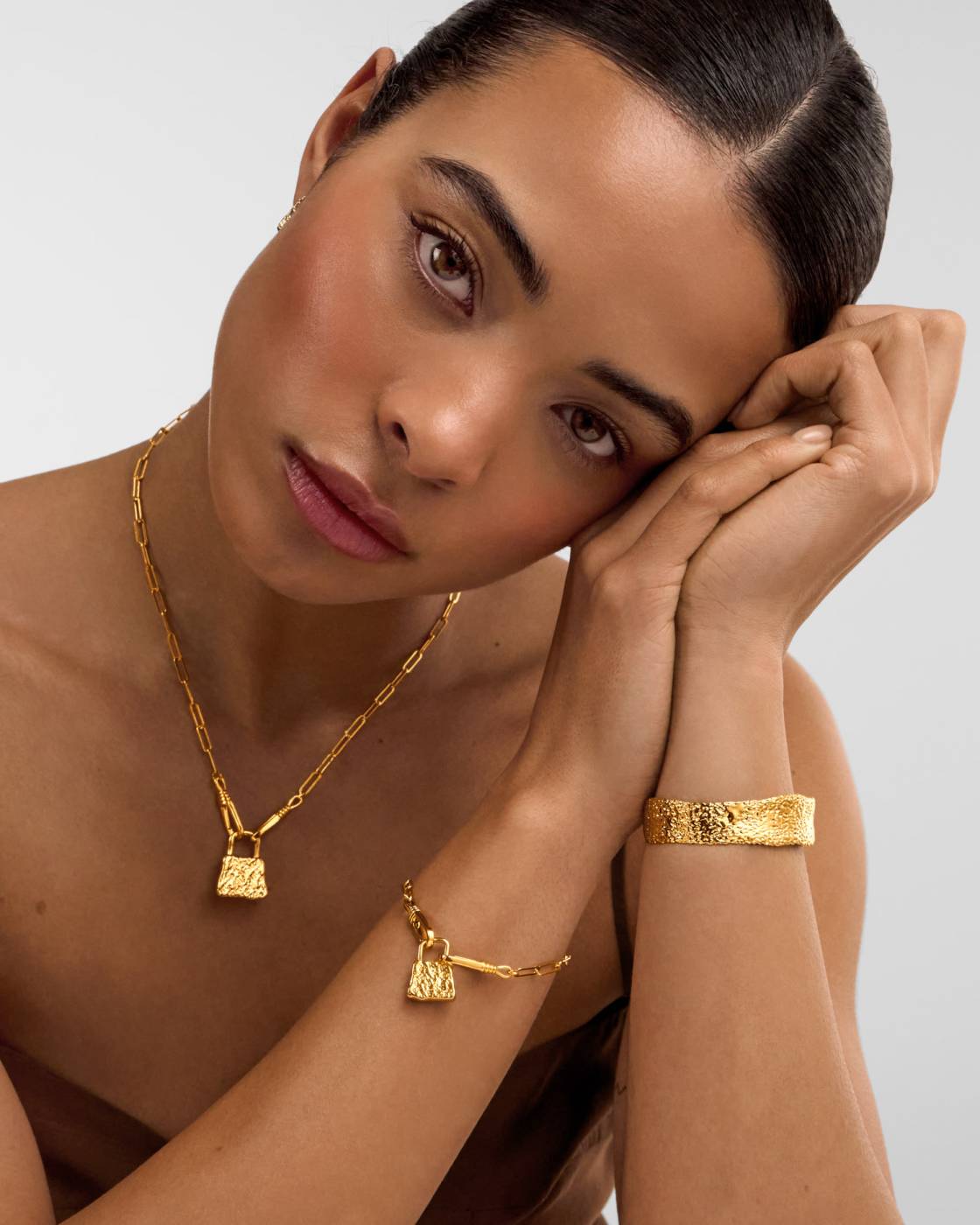 Katie Loxton Luxe Lock Necklace Gold Coated 45cm