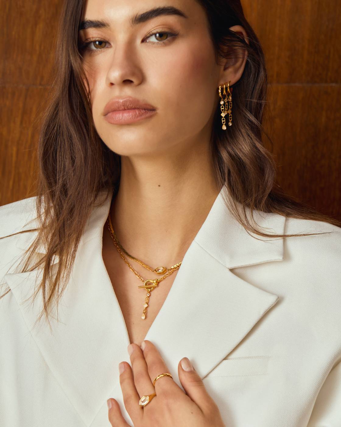 Katie Loxton Champagne Hour Drop Hoop Earrings Gold Coated