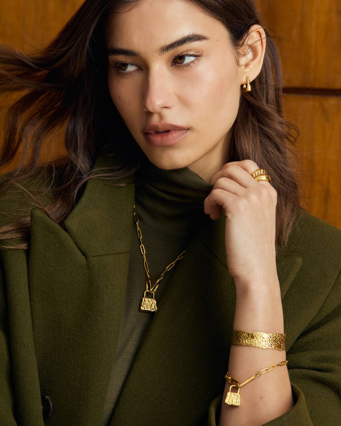 Katie Loxton Luxe Lock Textured Bangle Gold Coated