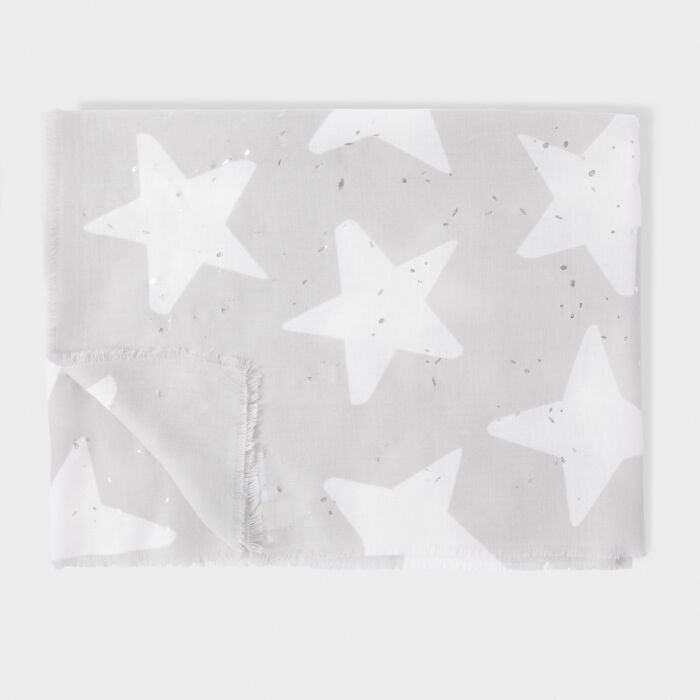 Katie Loxton Printed Foil Scarf Starshine Pale Grey / White / Silver Foil