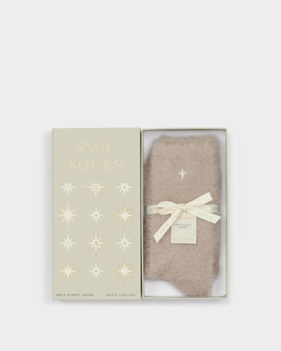Katie Loxton Gift Boxed Fluffy Socks Star Taupe One Size