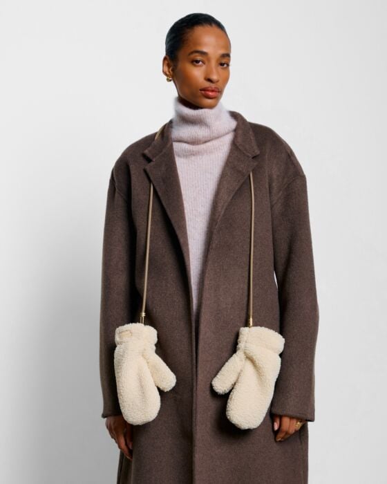 Katie Loxton Teddy Mittens With Cord Cream