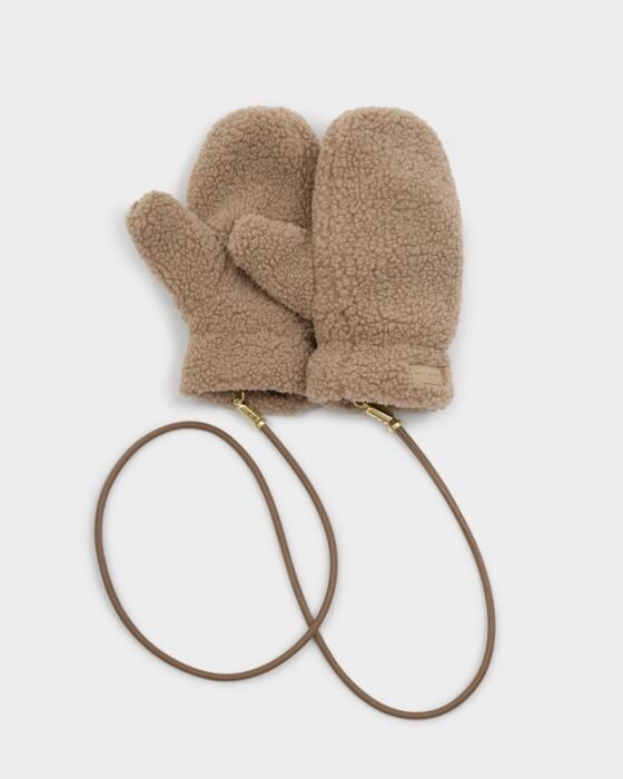 Katie Loxton Teddy Mittens With Cord Tan
