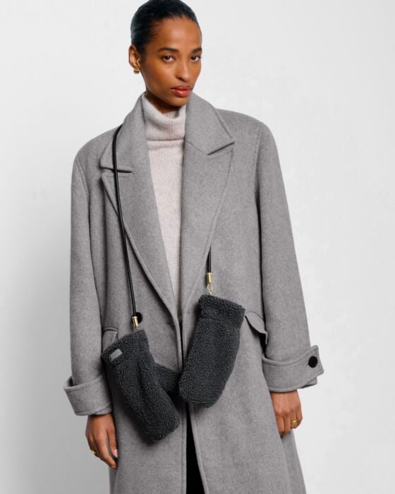 Katie Loxton Teddy Mittens With Cord Charcoal