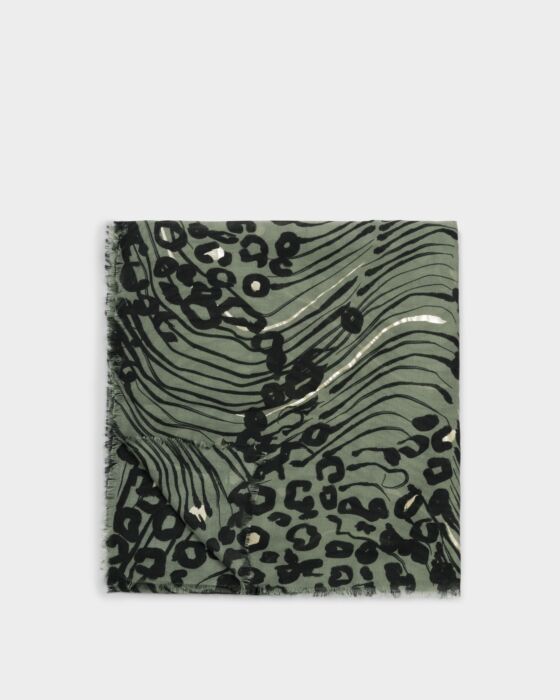 Katie Loxton Printed Foil Scarf Abstract Animal Graphite Green / Black / Silver Foil