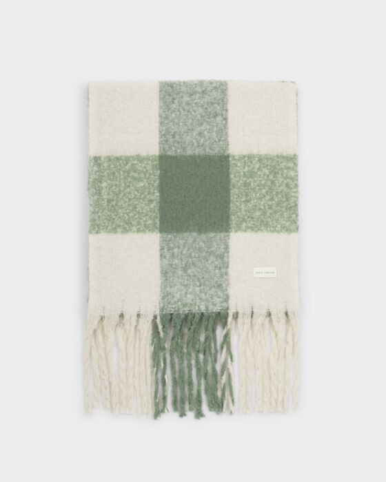 Katie Loxton Recycled Checked Tassel Scarf Graphite Green/ Off White