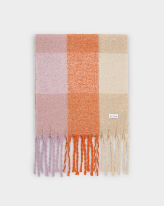 Katie Loxton Recycled Checked Tassel Scarf Lilac/ Orange/ Taupe