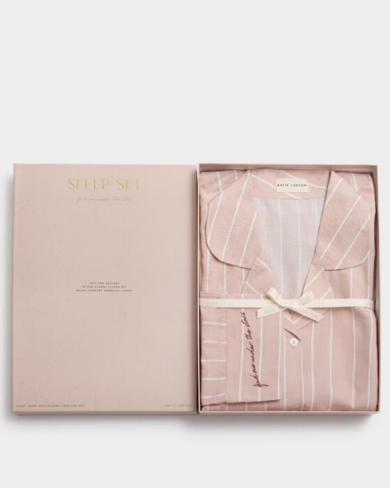Katie Loxton Gift Boxed Pyjama Set Pink & White